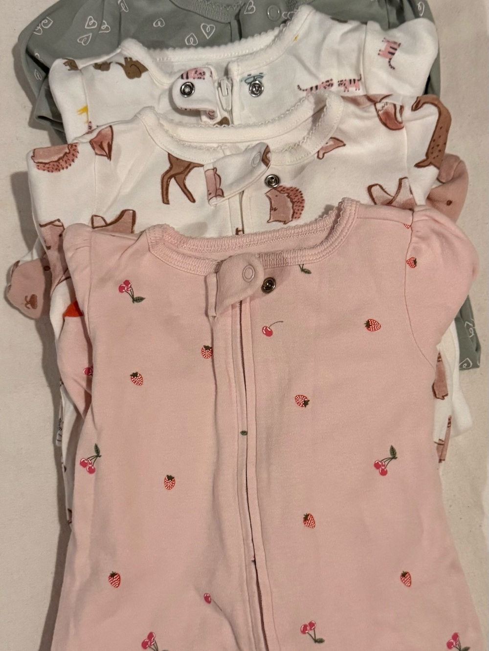 Carter's Girls Pink Strawberry & Animal Print Cotton Sleepers (3-Pack)